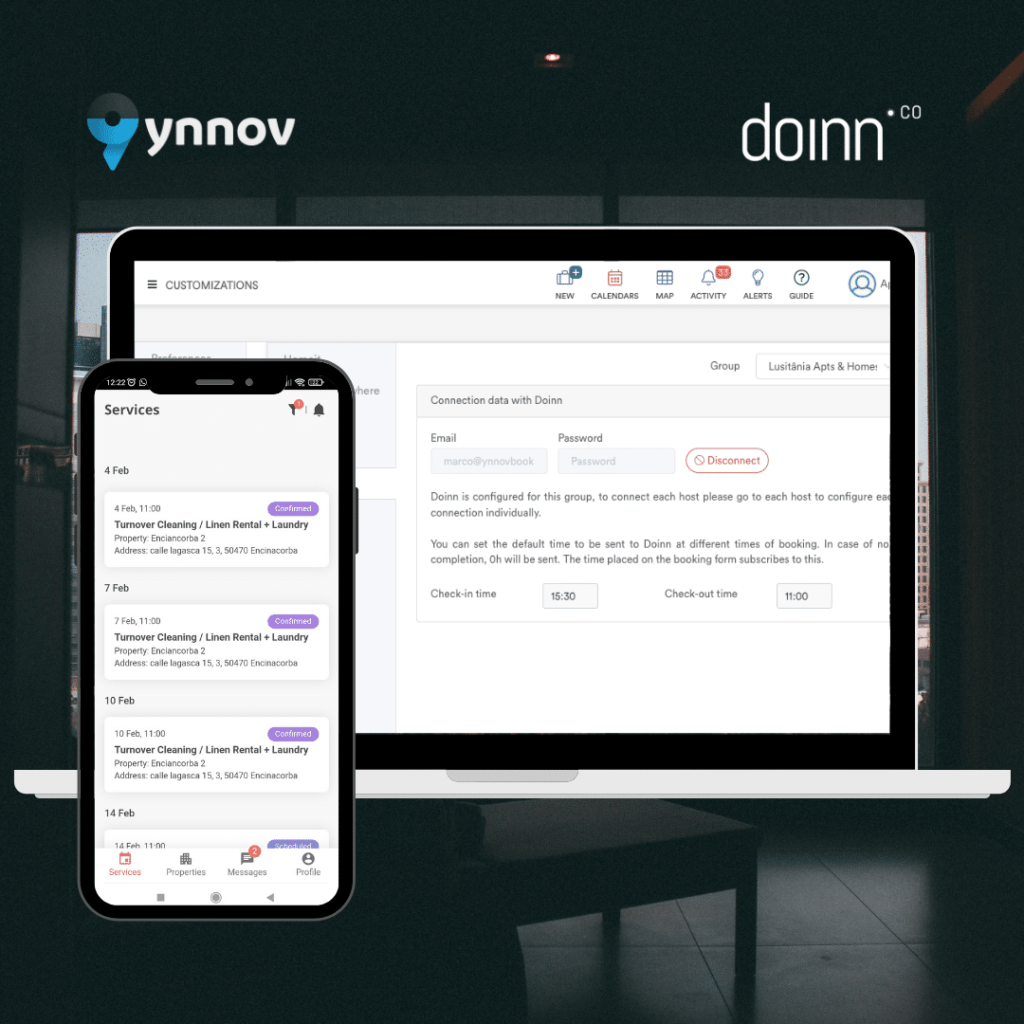 Screenshot example of the Ynnov integration and shot from Doinn mobile app